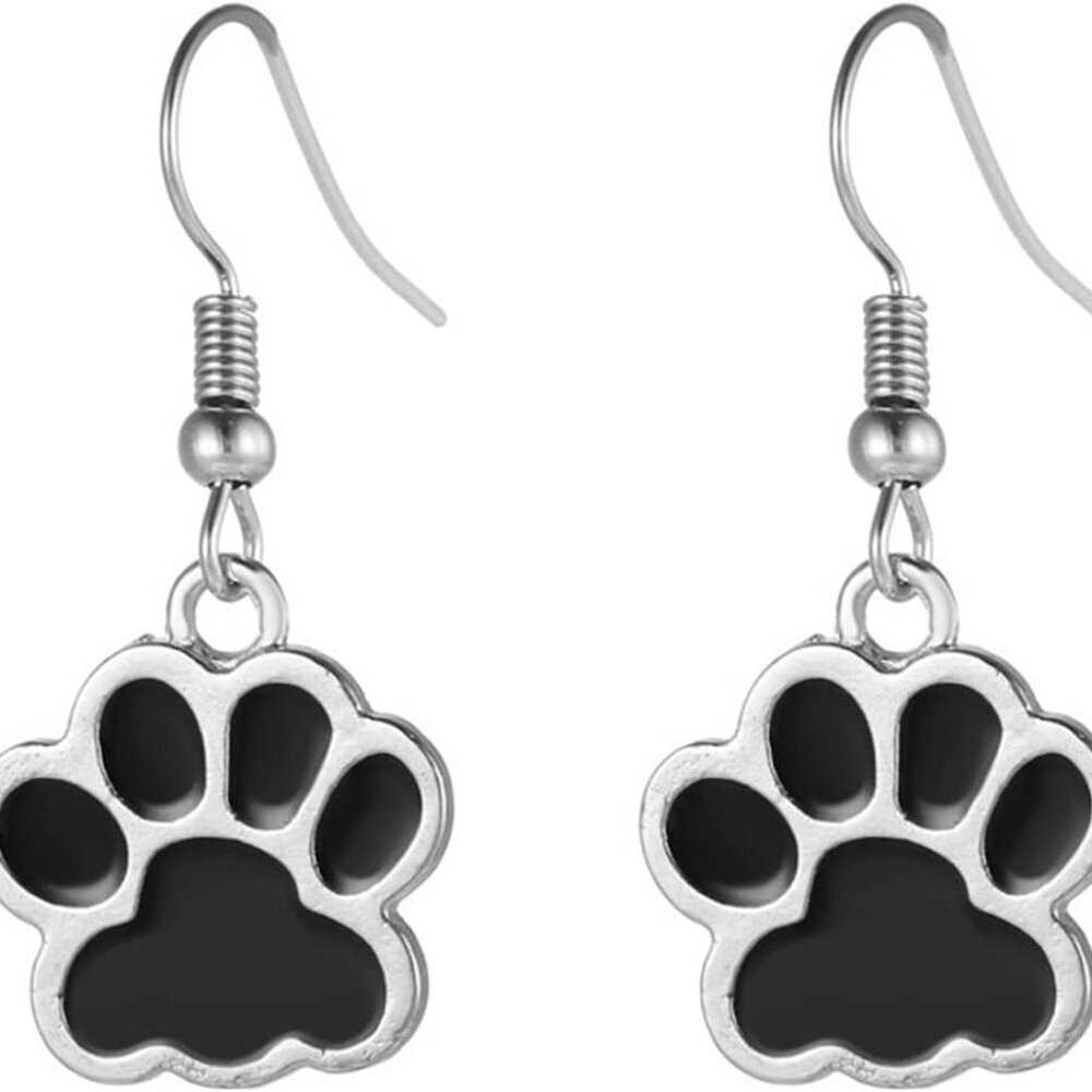 Stainless Steel Cute Cat Dog Paw Style Enamel Filled Dangle Drop Earrings